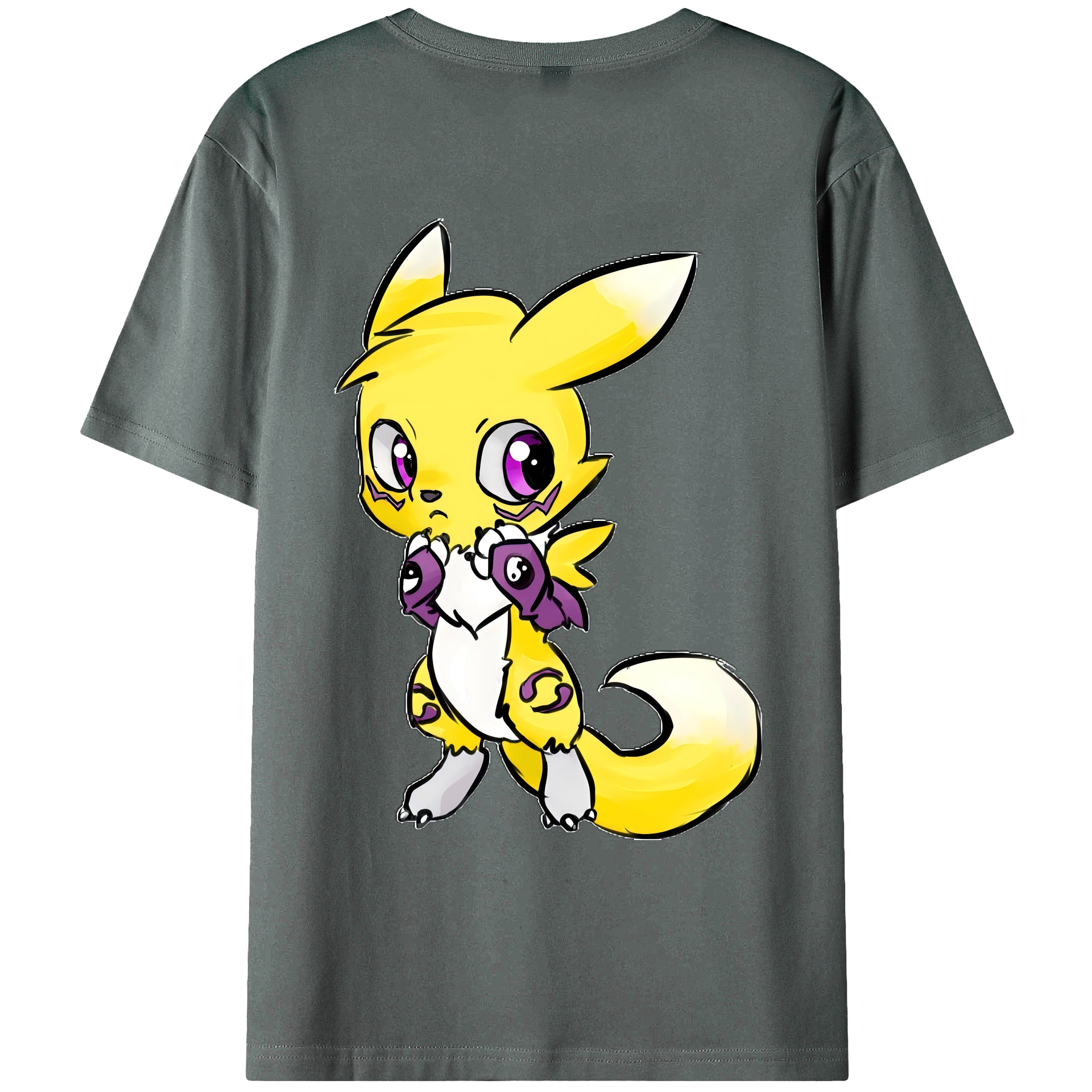 （画像用） Digimon デジタルモンスター/デジモン 綿100％ メンズ半袖Tシャツ（バックプリント） 通気性